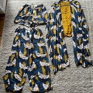 Blue and Yellow Crane Print Set